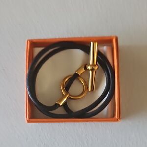 Black and Gold HERMES Leather Bracelet
